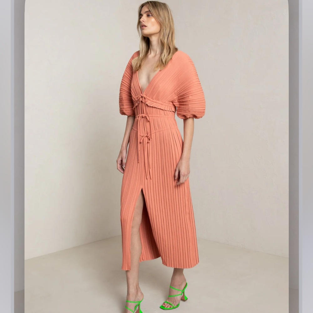 A.L.C Stella Puff Sleeve V-Neck Midi Dress